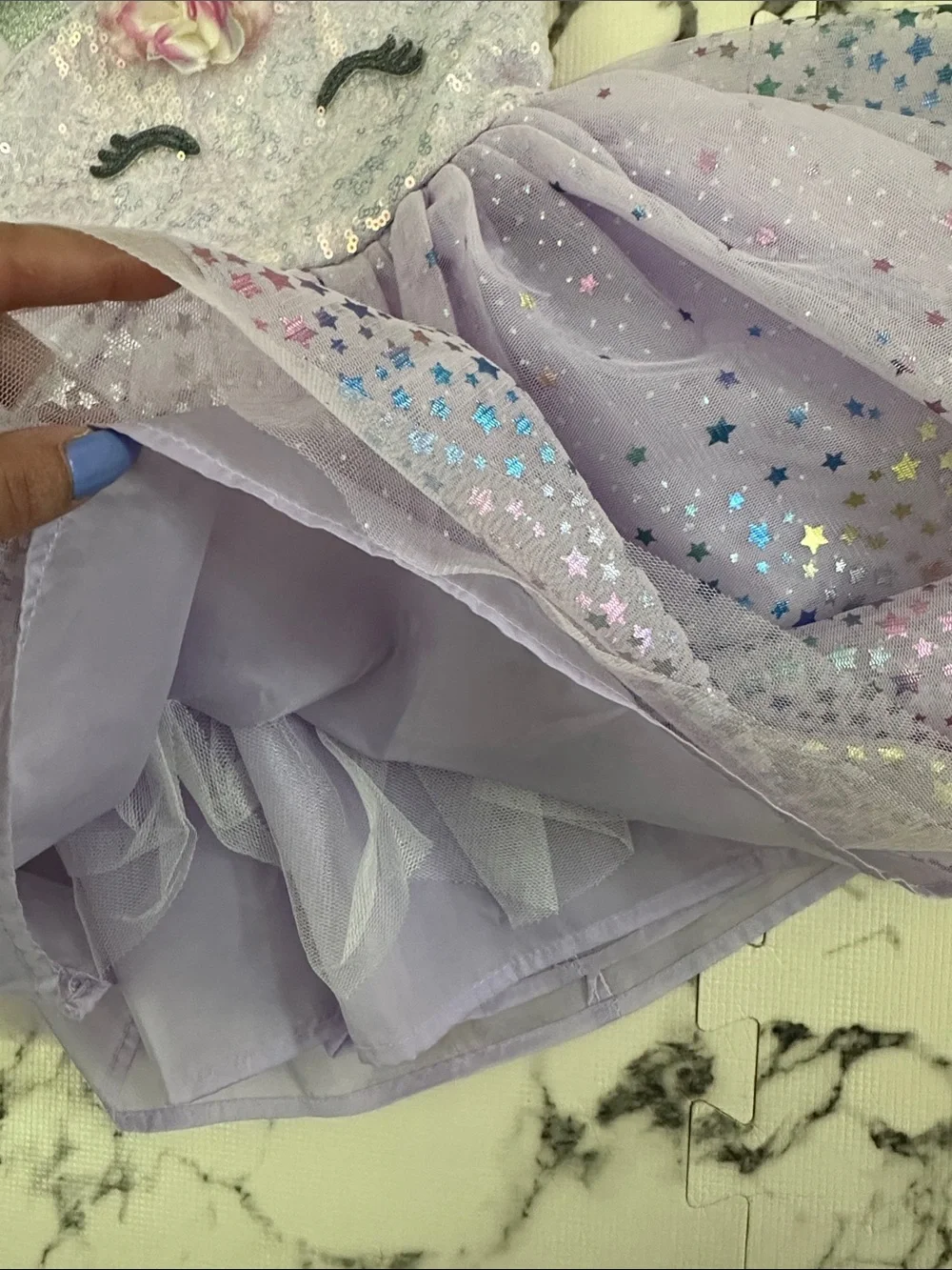 Zunie Lavender Unicorn Sequin Dress with Rainbow Iridescent Accents